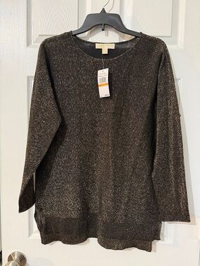 MICHAEL Michael Kors Black with Gold Thread Metallic Knit Top